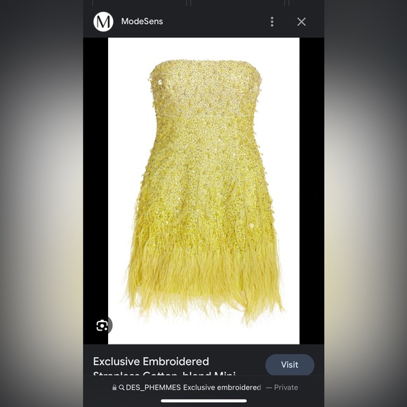 DES PHEMMES Exclusive embroidered strapless cotton blend mini in Yellow - Picture 1 of 6